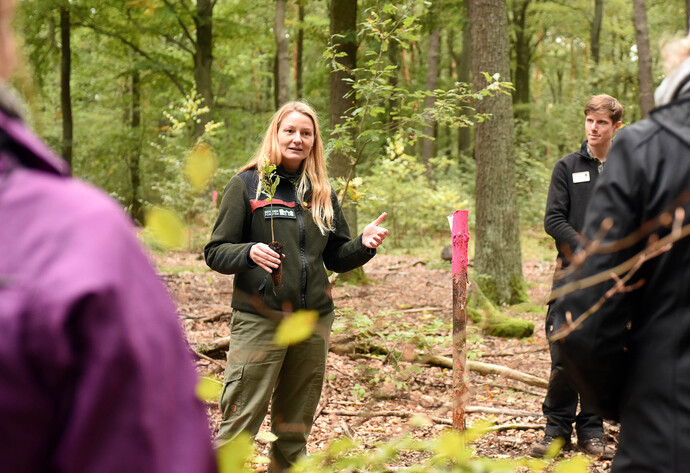 Dr. Katja Kammer erklärt der Gruppe etwas