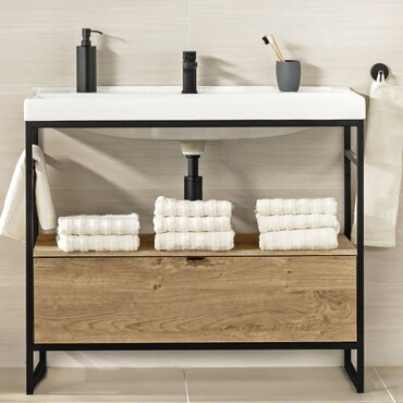 Waschtisch im Black-and-Wood-Stil