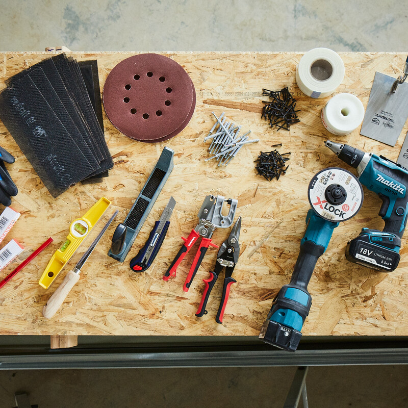 DIY WC-Vorwandinstallation: Ansicht der benötigten Werkzeuge