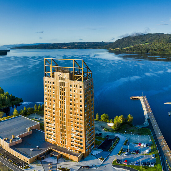 Luftaufnahme Holzhochaus Norwegen