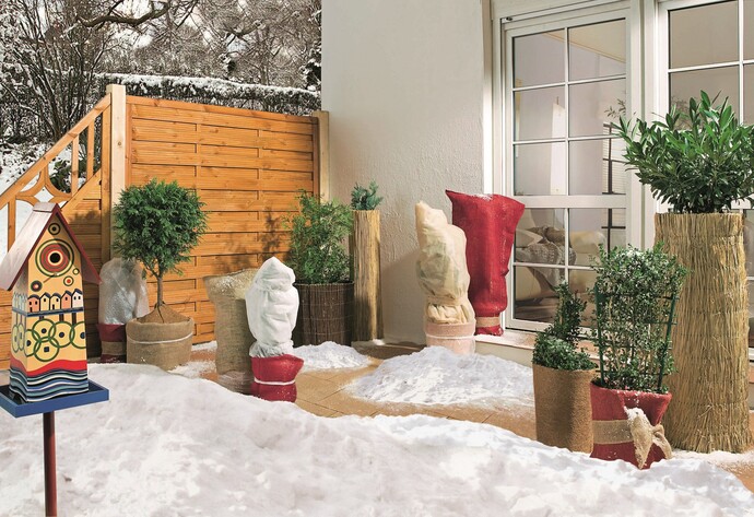 Verschiedene Pflanzen mit Winterschutzvlies