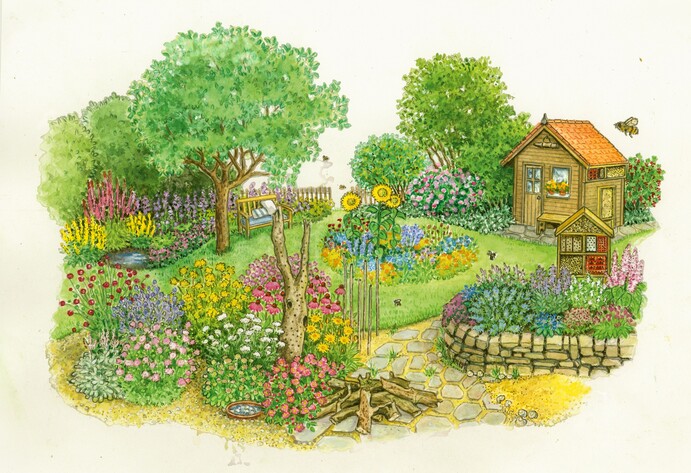 Insektenfreundlicher Garten mit Pflanzen & Insektenhotel