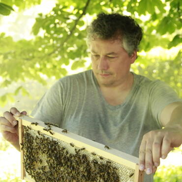 Imker Frank Neuhaus bei der Arbeit