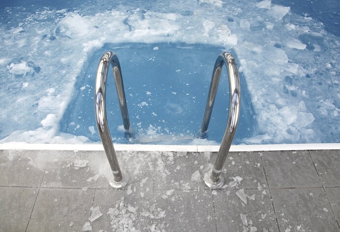 Poolleiter in vereistem Pool