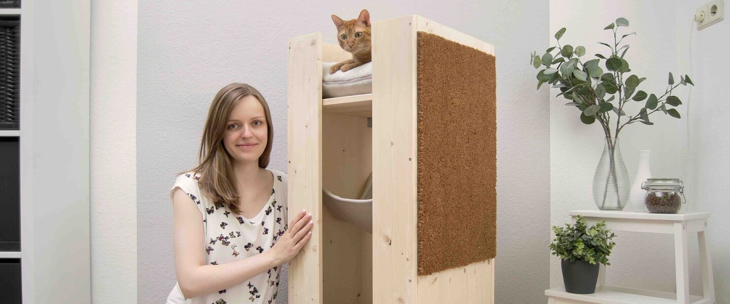 Selbstgebaute Kratztonne für Katzen