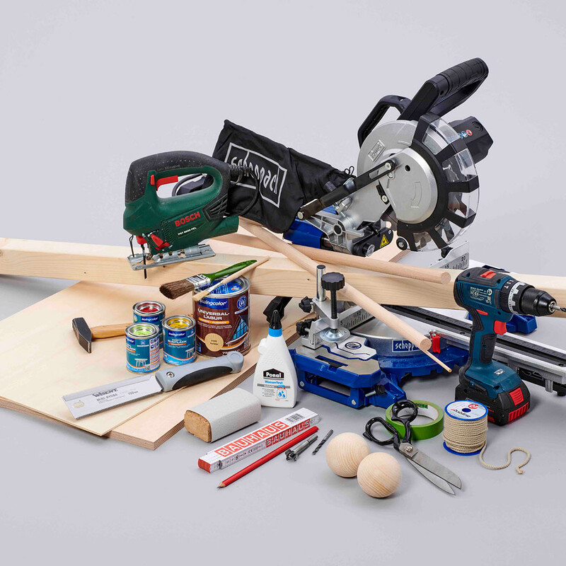 Material und Werkzeug für DIY Krocket-Spiel