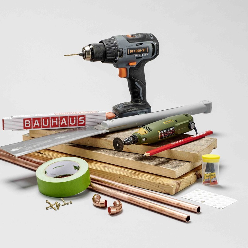 Materialien zum Bau des Kupferrohrtischs