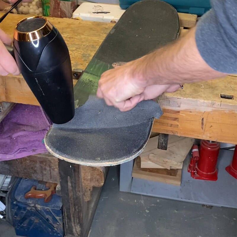 Skateboarddeck föhnen