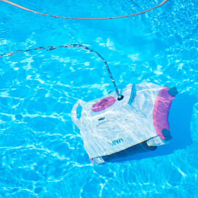 Poolroboter reinigt Boden und Seitenwände des Pools