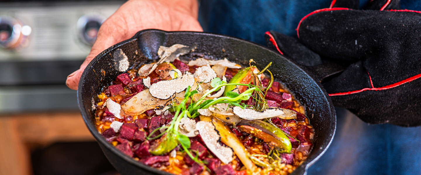 Blutwurst – Paella mit Birne und Feige