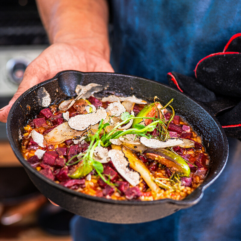 Blutwurst – Paella mit Birne und Feige