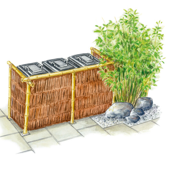 Mülltonnenbox mit asiatischem Flair