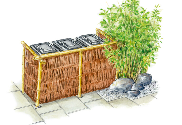 Mülltonnenbox mit asiatischem Flair