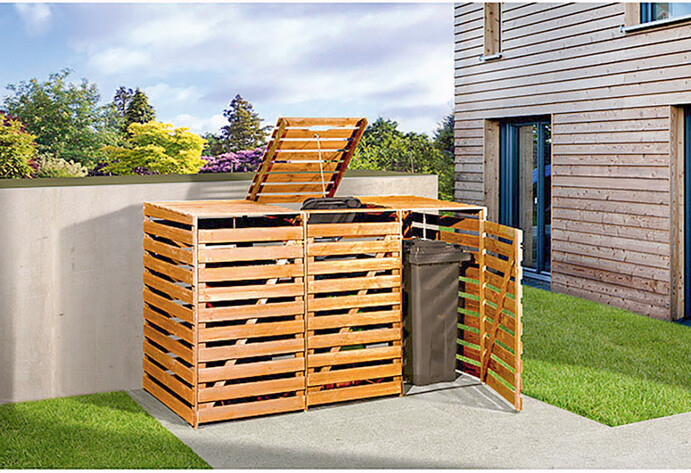 Praktische Mülltonnenbox aus Kiefernholz