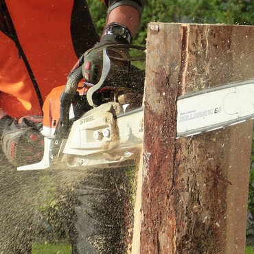 Motorsäge schneidet Holz