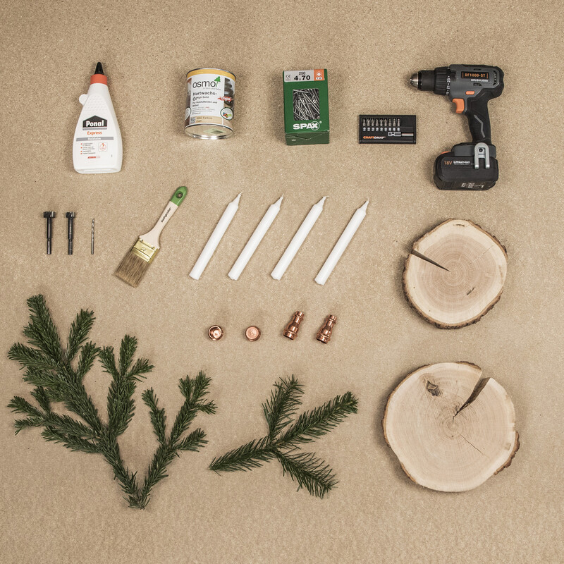 Adventskranz aus Baumscheiben: Materialliste