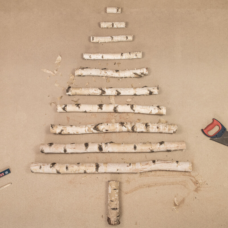 Weihnachtsbaum aus Birkenstämmen: Gesägte Birkenstämme