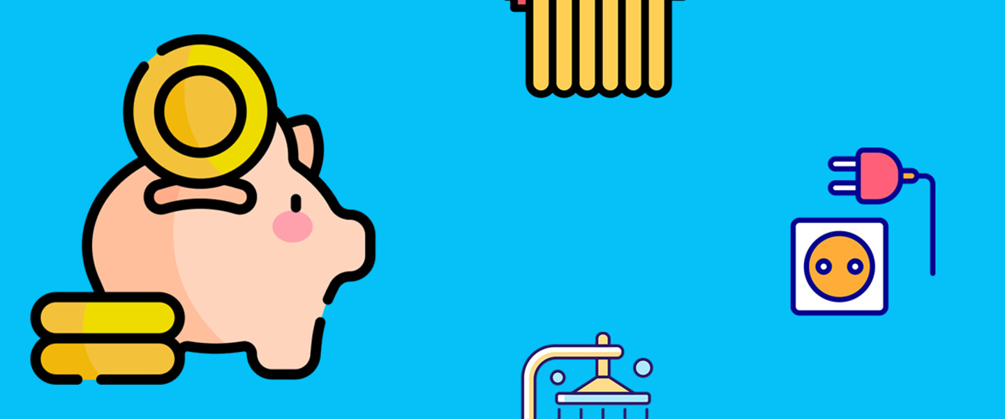 Comic: Sparschwein, Heizung, Steckdose und Dusche