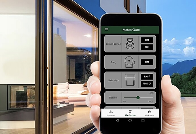 Gro&szlig;aufnahme einer Hand, die ein Smartphone h&auml;lt