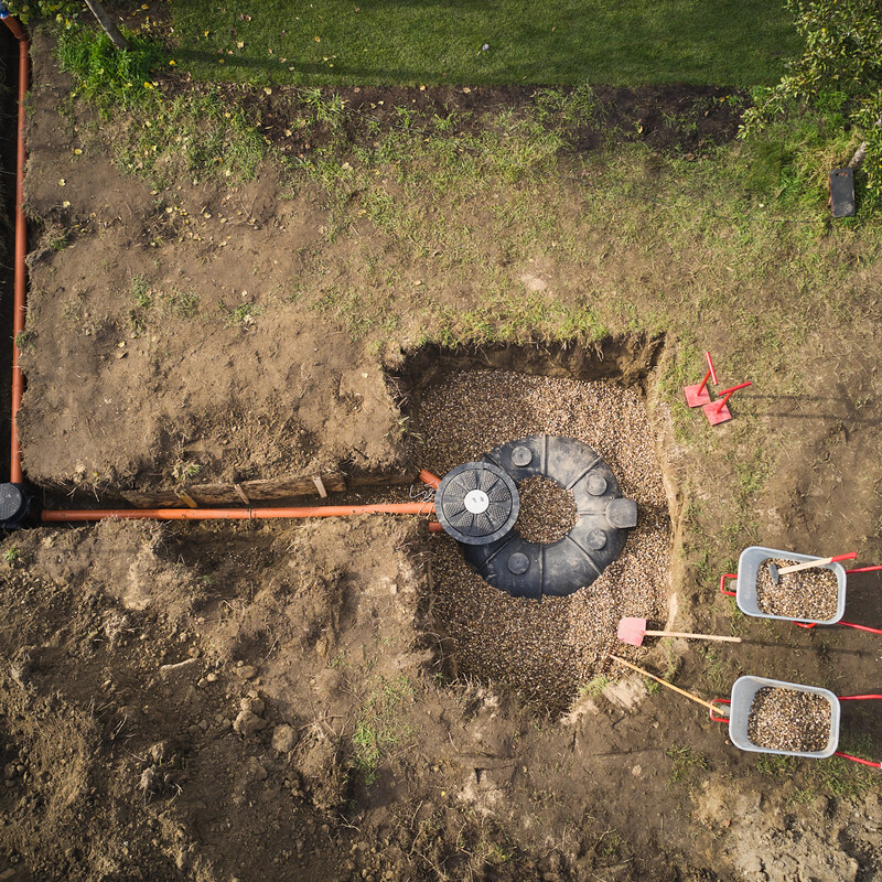 Zisterne anlegen: Drohnenaufnahme des Gartens