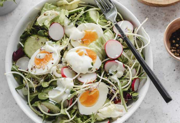 Salat mit Gurken und Rettichsprossen